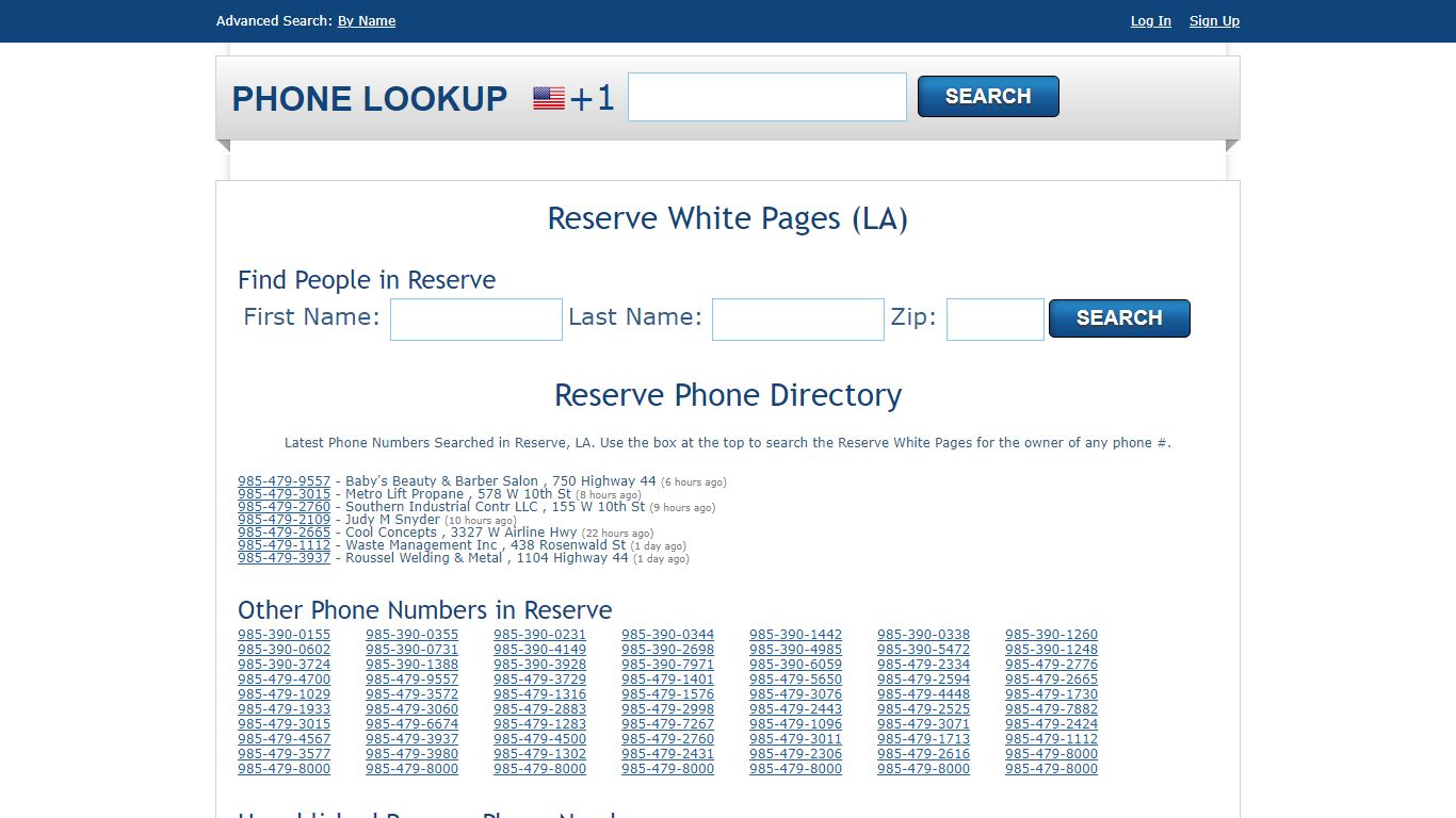 Reserve White Pages - Reserve Phone Directory Lookup